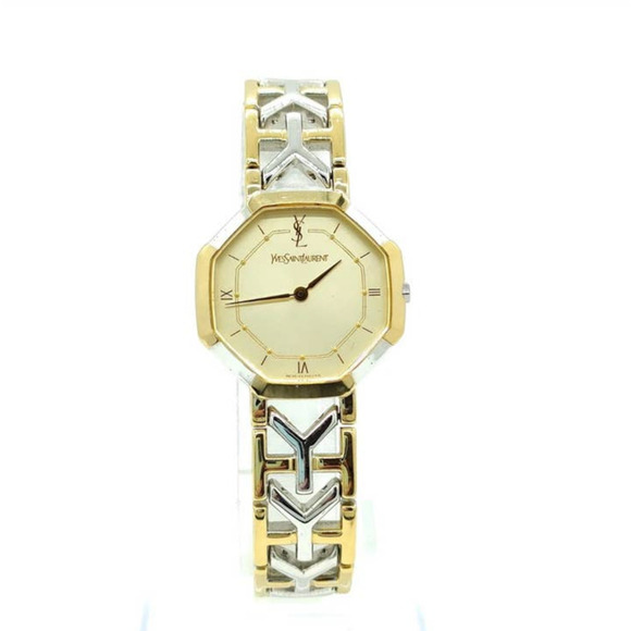 Yves Saint Laurent Accessories - Yves Saint Laurent Watch YSL Octagon 4620-E62143YO 27mm Women White Silver Gold